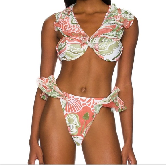 NWT Andrea Iyamah Salama Ruffled Off-The-Shoulder Bikini SET Top S, bottom M - Picture 1 of 14